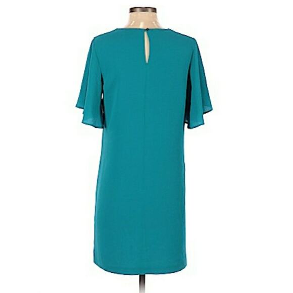 LEYDEN v-neck flutter sleeve textured above the knee aqua shift dress Size S NEW - Picture 2 of 7